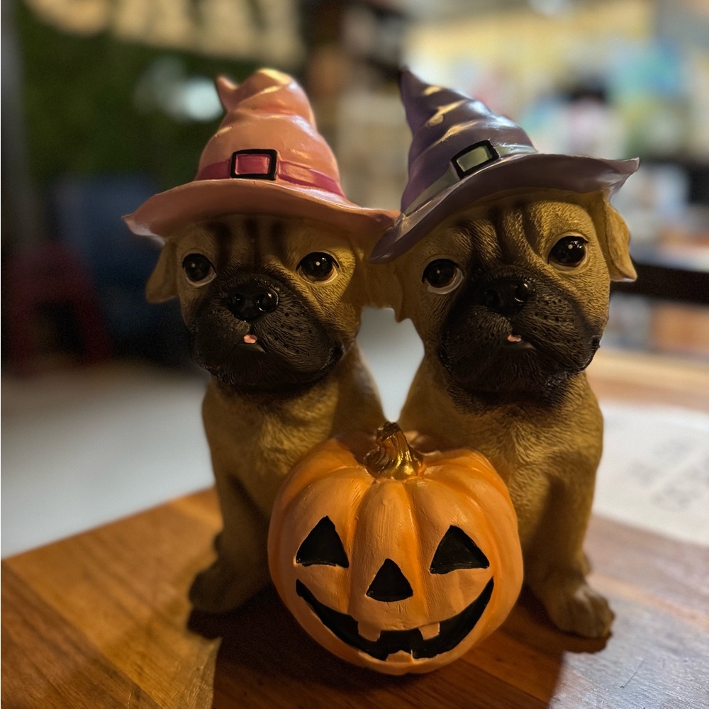 Halloween Dog Figurine with Pumpkin